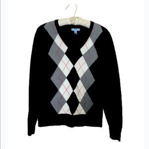 Izod long sleeve black argyle sweater Size S